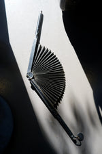 Load image into Gallery viewer, BROOCH - VINTAGE LEATHERETTE FAN AND SILVER CLIP
