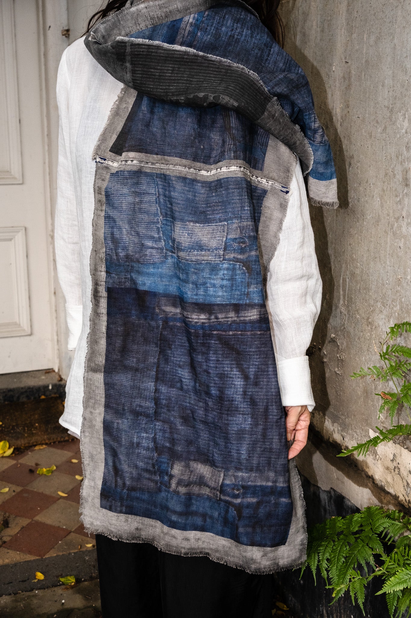 Linen Scarf Blue on Distressed Grey Linen Indigo Collection